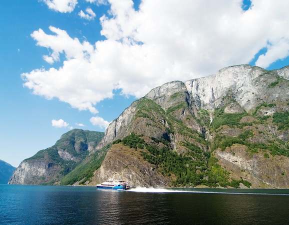 Norway Fjord Scenic with Ferry. The second longest fjord (an inset of the 