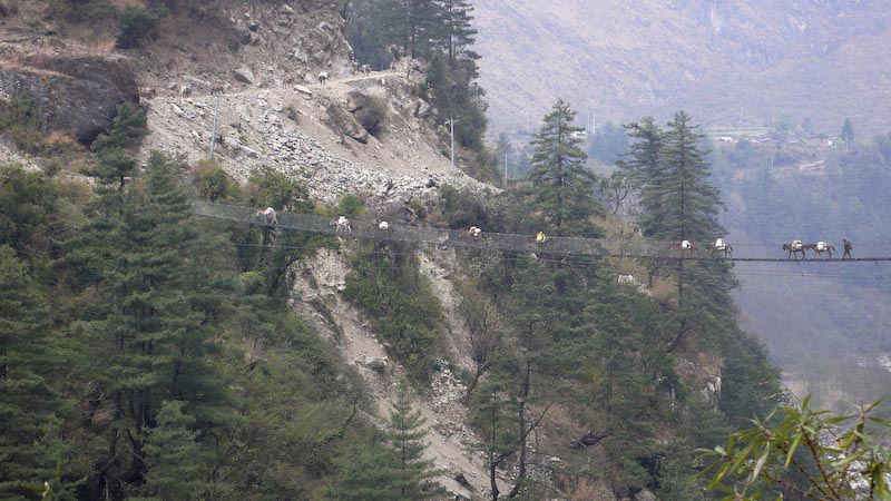 Hanging bridge of Ghasa in Nepal