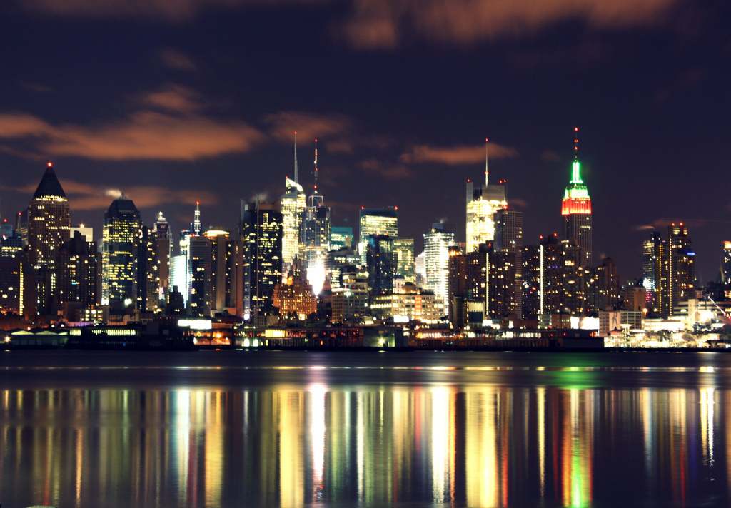 new york skyline at night black and. of the New York skyline,
