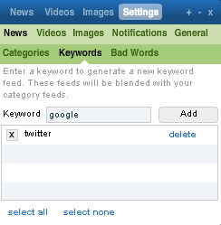 DiggTop: filter by keywords / categories