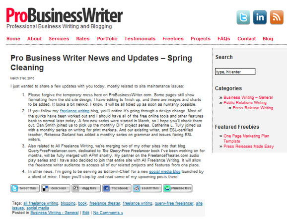 Blog Page Format for ProBusinessWriter.com