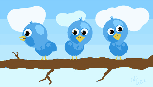 Three Twitter birds sitting in a tree