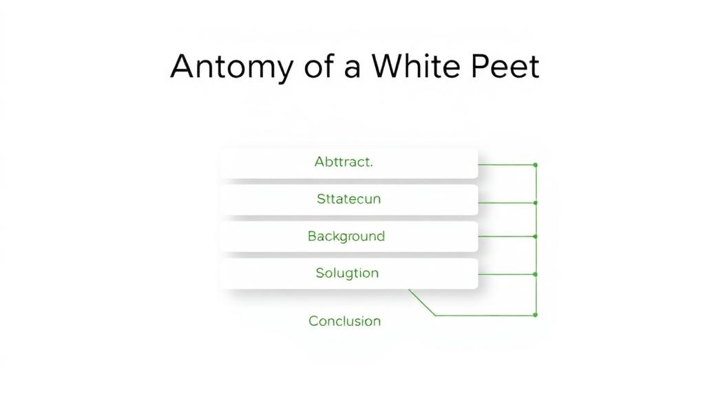 Anatomy of a White Paper showing the structure: Abstract, Problem Statement, Background, Solution, Conclusion