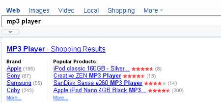 Shopping search: Yahoo shortcuts