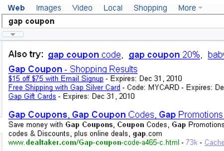 Shopping search: Yahoo shortcuts
