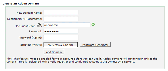 Create an addon domain
