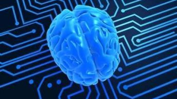 Image of blue brain on a blue circuit board