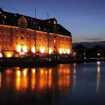 External view of the Copenhagen Admiral Hotel at night