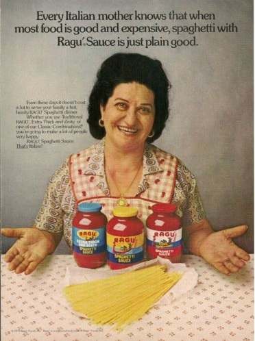 Ragu making the same "good homemade food" pitch in old-fashioned style 1980s ad.
