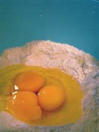 Eggs in semolina flour.
