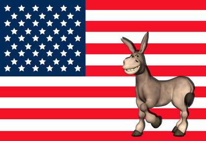 United States Flag with cartoon donkey